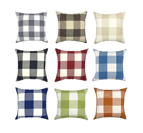 Farmhouse Plaid Buffalo Check Pillow Gray & Rust Plaid Pillow Cover Plaid