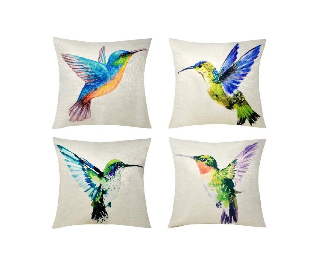 Hummingbird Pillow Cover Set, Bird Pillow Covers, Summer Pillow Covers