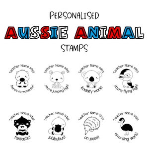 Personalised Australian Animals Teacher Pun Merit Stamps