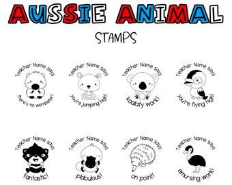 Personalised Australian Animals Teacher Pun Merit Stamps