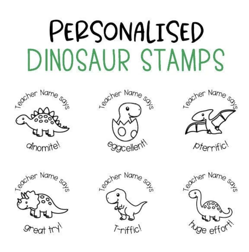 Personalisierte Dinosaurier Lehrer Verdienst Stempel Bild 1