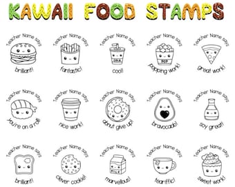 Personalised Kawaii Food Teacher Merit Stamps