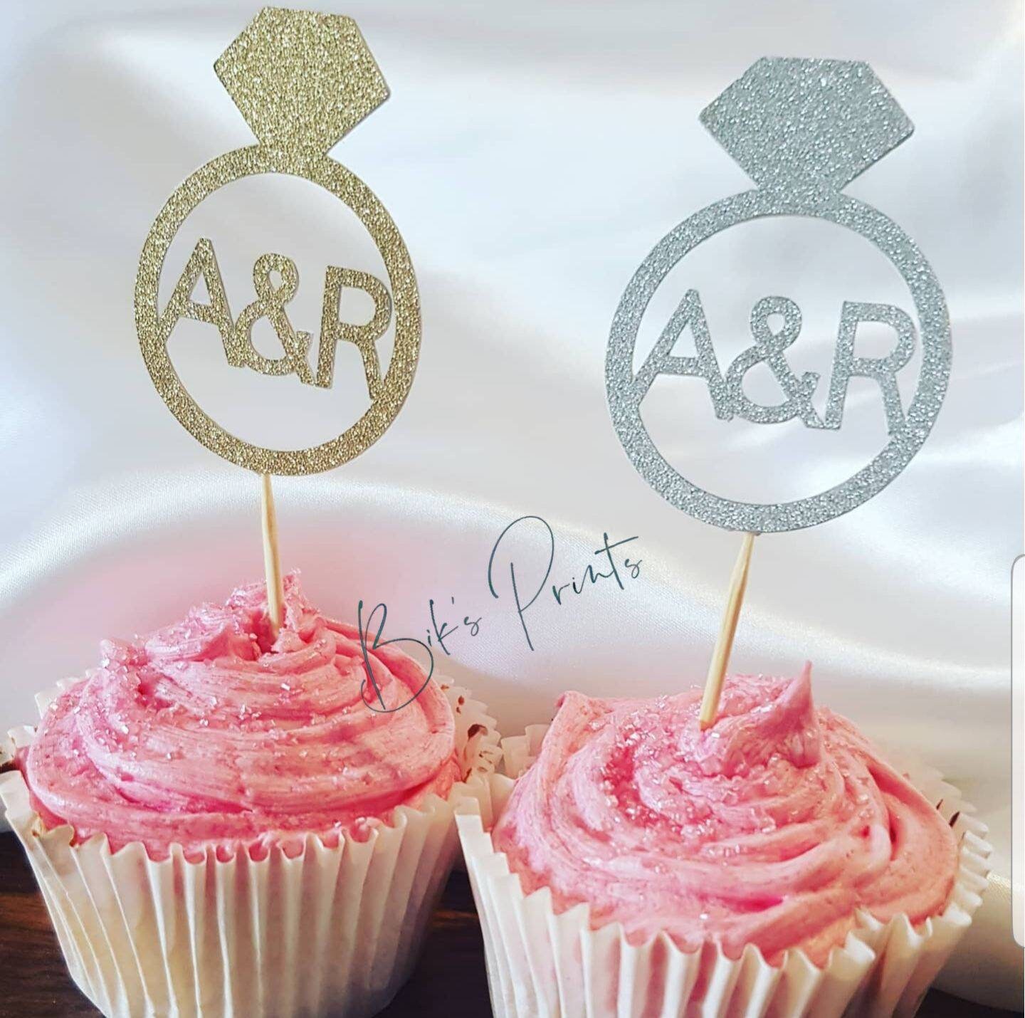 Engagement ring cupcake toppers personalised engagement Etsy