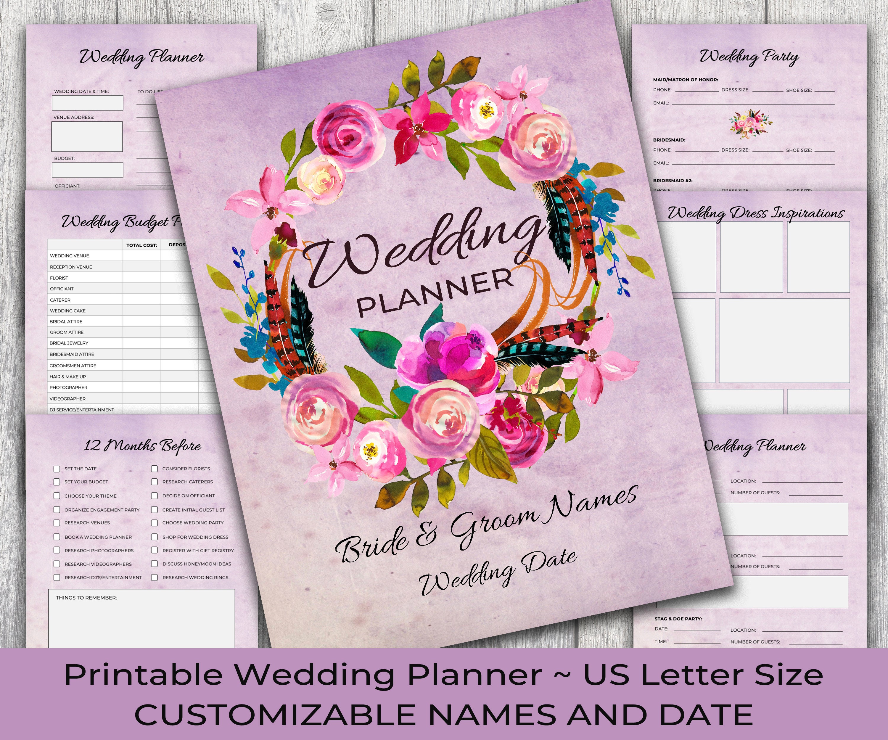 Boho Floral Wedding Planner Printable Instant Download Customizable Etsy