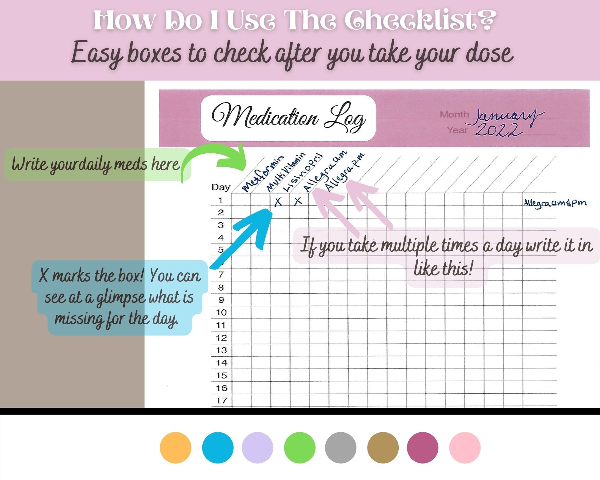 Printable Medication Checklist, Large Print Medication Tracker ...