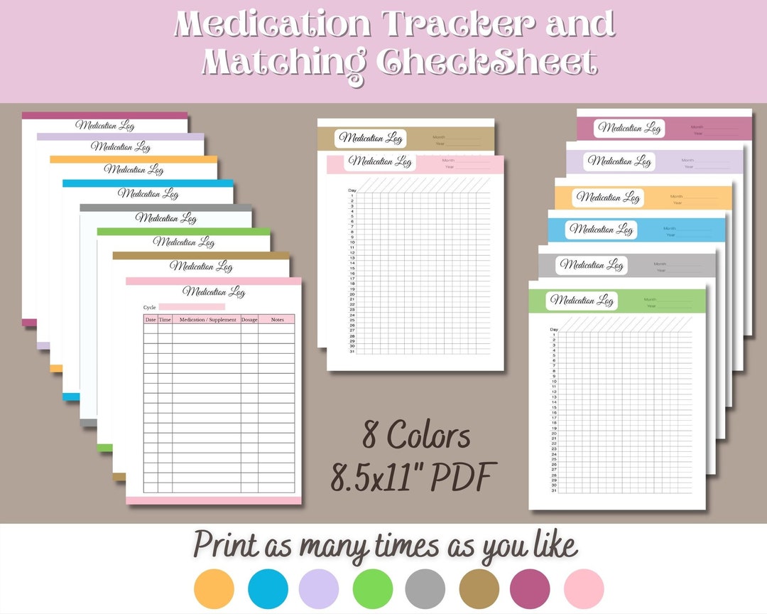 Printable Medication Checklist, Large Print Medication Tracker, Prescription and Supplement ...
