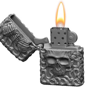 CAD • Zippo Case • Gas Lighter • Case Lighter • 3D Print • STL Model • Digital Jewelry • CNC Milling • Printable • Skull Lighter • Gift