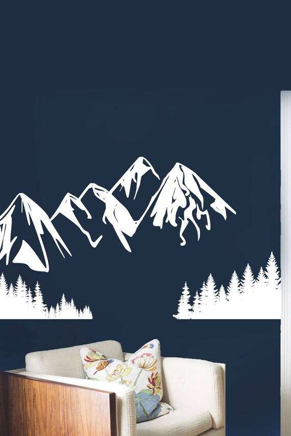 Mountain and Trees Wall Decal Forest Wall Sticker Nature Etsy