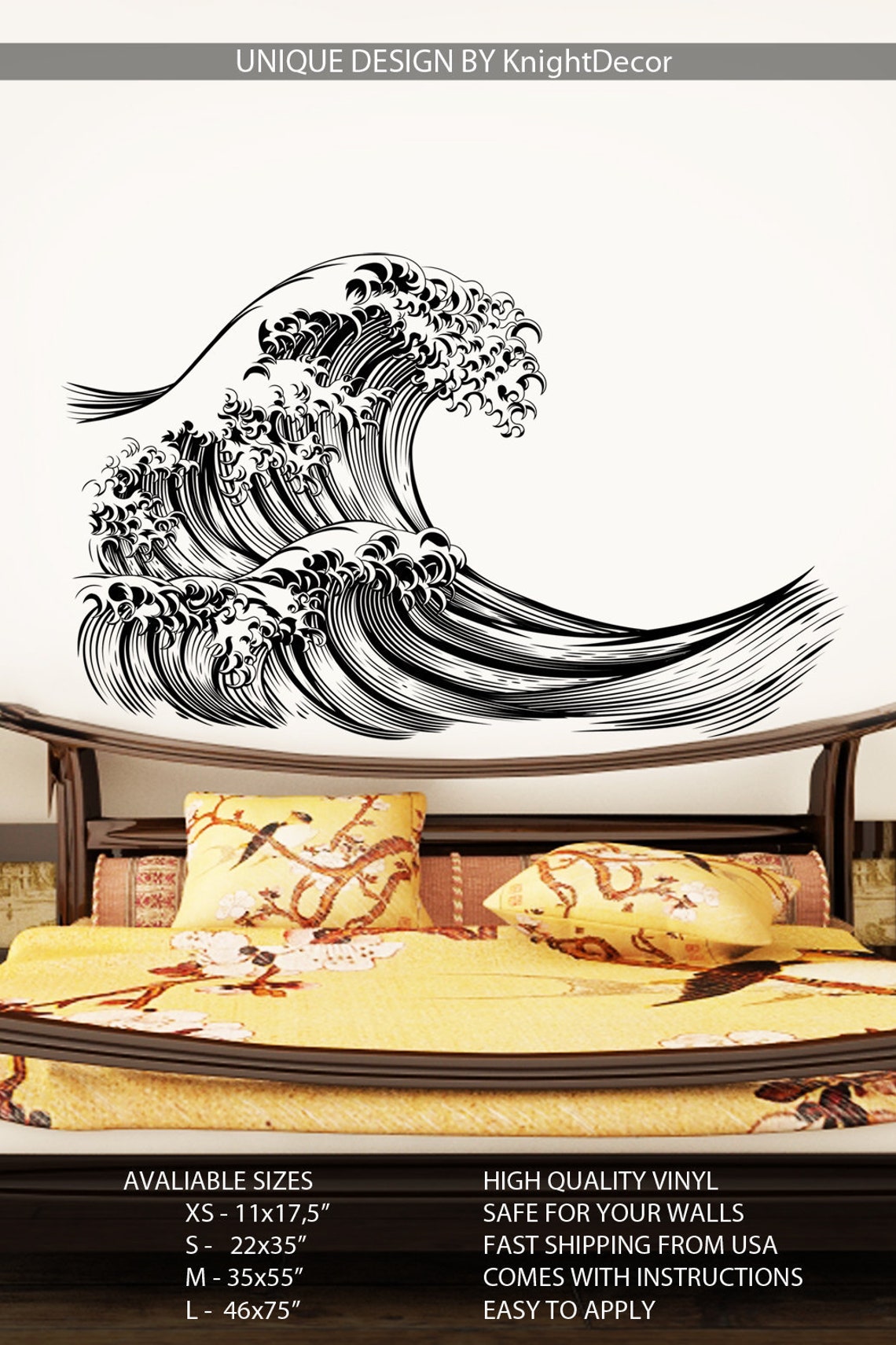 Wave wall decal Japan wall sticker Ocean wall decor Sea Etsy