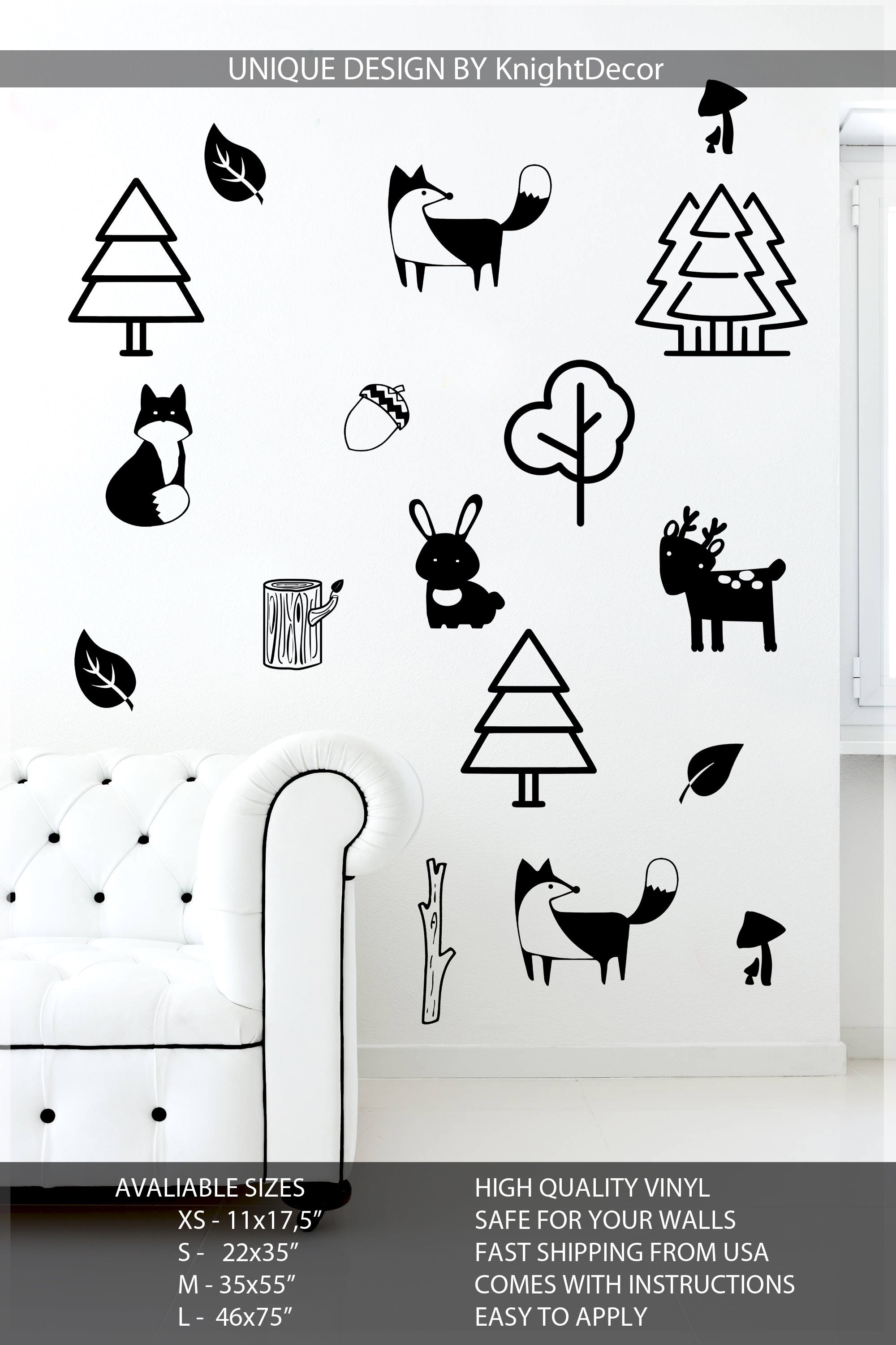 Woodland Wall Decals Forest Decals Tree Wall Decals Animal Etsy