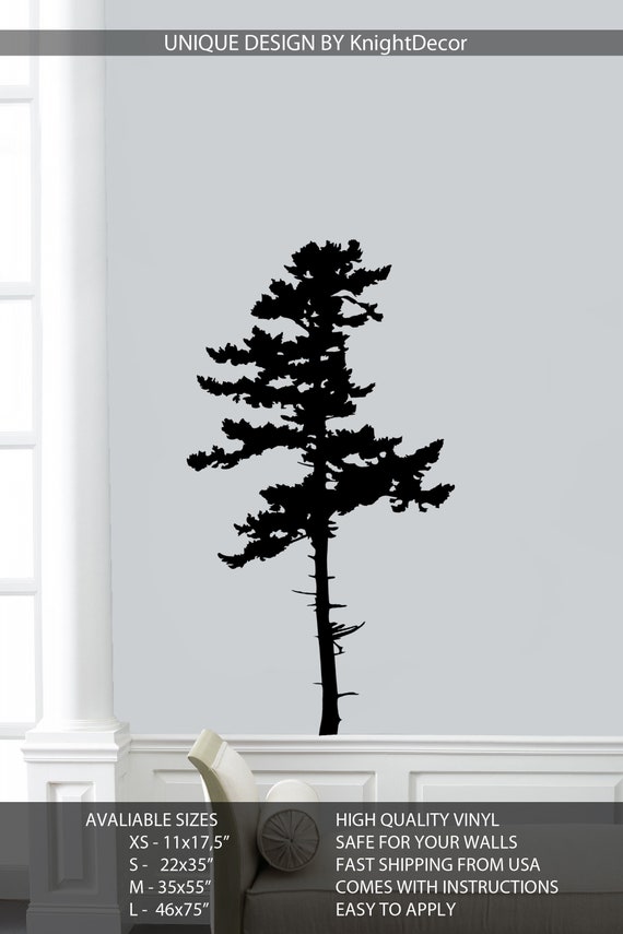 Pine Wall Decal Tree wall art Single pine tree wall Etsy
