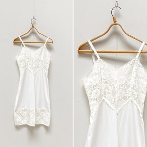 Vintage 90s Slip Dress White Slip Dress Lace Slip Full Slip Underslip Sexy Night Dress Retro White Lace Lingerie Lace Hem Slip Dress Medium