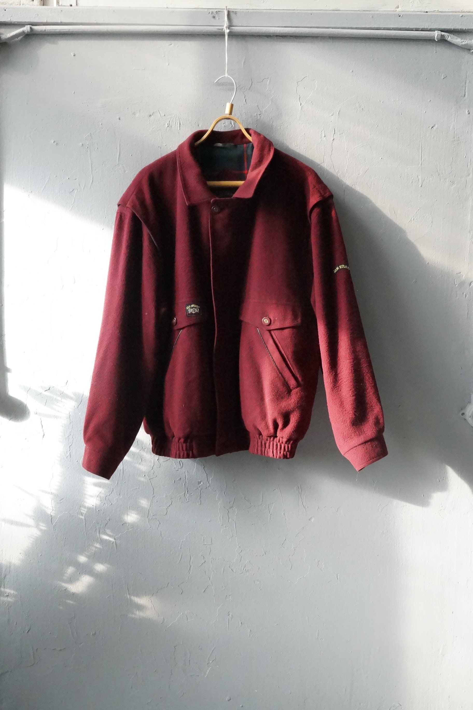 Vintage 90s Burgundy Bomber Jacket Men L Baggy Bomber Jacket