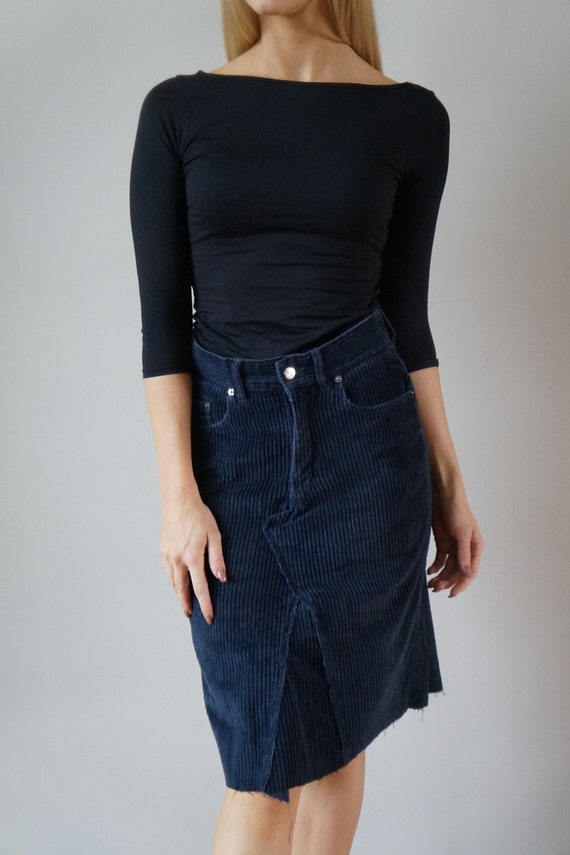 Vintage Corduroy Skirt M L 90s High Waisted Cordu… - image 2