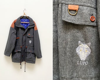 Vintage LUPO Wool Coat XXL: Scandinavian Gray Winter Jacket
