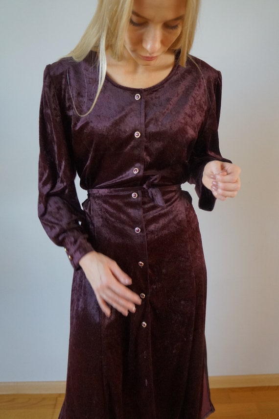 Vintage Velvet Dress Womens Maxi Dress L Burgundy… - image 7