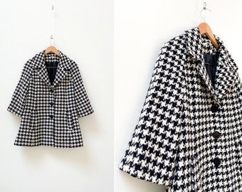 Vintage 90s Houndstooth Wool Blazer - Black and White Plaid Knit Coat
