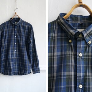 Vintage Plaid Shirt Mens S M Tartan Shirt Lumberjack Button Down Shirt Womens M L Checked Lumber Shirt Medium Long Sleeve Blue Gray Shirt