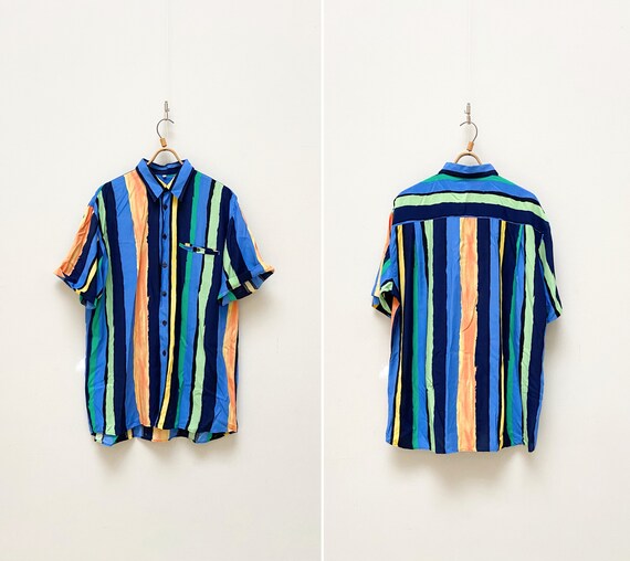 Vintage 90s Striped Shirt Mens Vertical 
