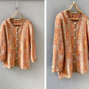 Vintage 90s Orange Wool Cardigan Orange Boho Jacket Women Orange Jacket Orange Boho Sweater Orange Patterned Jacket Orange Wool Jacket Large
