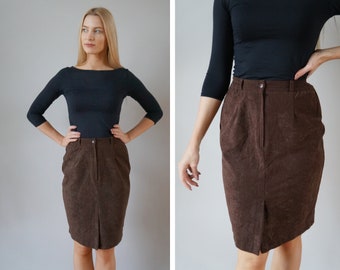 Vintage 90s Pencil Skirt S Womens Brown Skirt 26 Elastic Waist Skirt High Waisted Skirt S Brown Fitted Above Knee Brown Skirt Pencil Skirt S