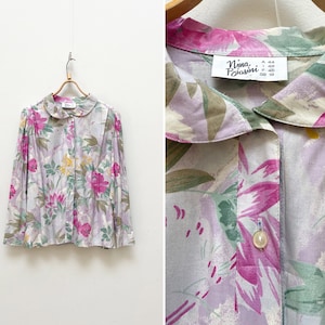 Vintage 90s Romantic Blouse Womens Pastel Blouse Floral Print Blouse Spring Blouse Womens Colorful Blouse Boho Blouse Patterned Blouse L XL