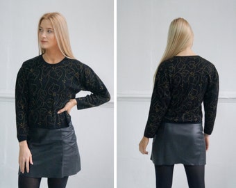 Vintage jaren 90 cropped wollen trui: zwart-geel patroon, dameslinnen