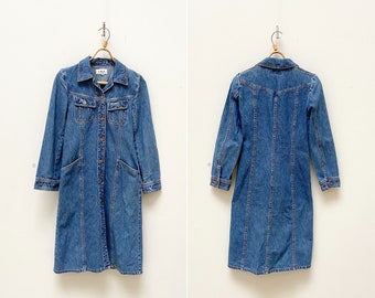 Vintage Denim Kleid mit Knöpfen: Damen XS Baumwolljeanskleid