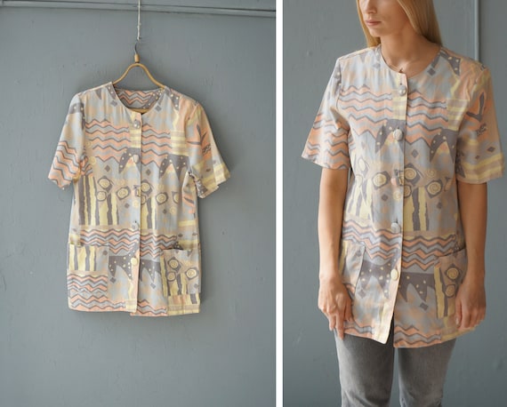 Vintage 90s Pastel Blazer Womens Aztec Jacket Summ