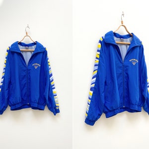 Vintage 90s Blue Windbreaker Track Jacket Mens M Color Block Sports Jacket Womens Tracksuit Jacket Athletic Zip Up Jacket Blue Track Jacket