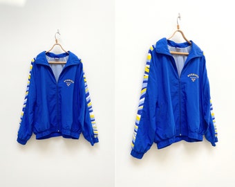 Vintage 90s Blue Color Block Windbreaker Jacket: Mens M, Womens L