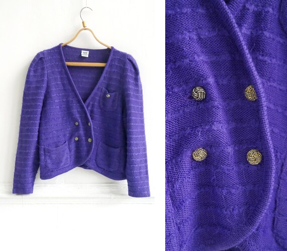 Vintage 90s Purple Cardigan Womens Knitted Cardiga