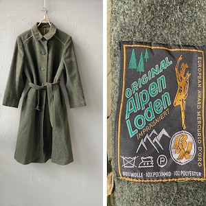 Vintage années 90s Manteau de laine verte Ceinture verte Loden