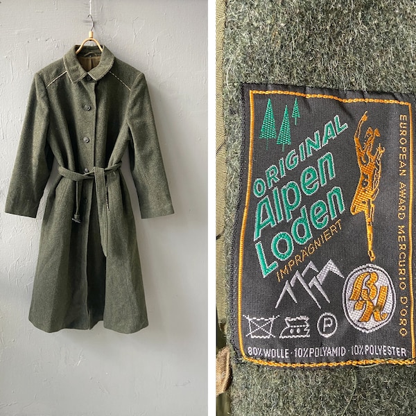 Vintage 90s Green Wool Coat Green Belted Loden Coat Green Loden Wool Coat Alpen Loden Coat Khaki Wool Coat Trachten Coat Green Tyrol Coat M