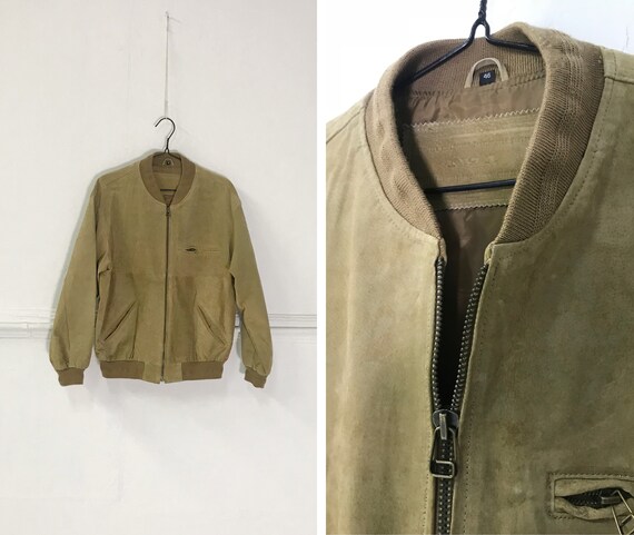 Vintage 90s Suede Bomber Jacket Mens Brown Retro B
