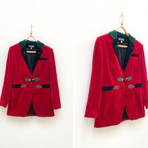 Vintage 90s Ladybug Blazer Red Dirndl Blazer Red Velvet Blazer XS S Women Velvet Blazer Fair Isle Blazer Heart Blazer Red Trachten Blazer S