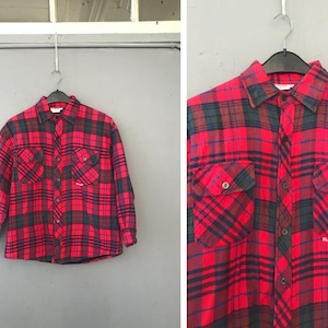 Vintage 90s Plaid Shirt Mens S Button Down Shirt Womens M Checked Print Oversize Button Up Top Red Long Sleeve Tartan Shirt Mens Plaid Shirt