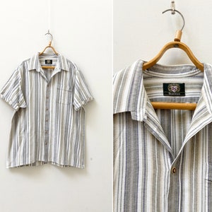 Vintage 90s Trachten Shirt Men Trachten Button Down Vertical Striped Shirt XXL Summer Button Down Mens Bavarian Shirt Tyrolean Cotton Shirt