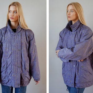 Vintage 90s Windbreaker 80s Abstract Jacket Womens XL Jacket Mens L Nylon Wind Jacket Purple Patterned Windbreaker Baggy Parka L XL