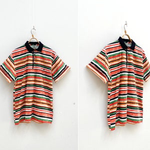 Vintage 90s John F Gee Polo Shirt Striped Polo Shirt Mens Striped Shirt Striped Button Down Shirt Patterned Shirt Mens Summer Shirt Large