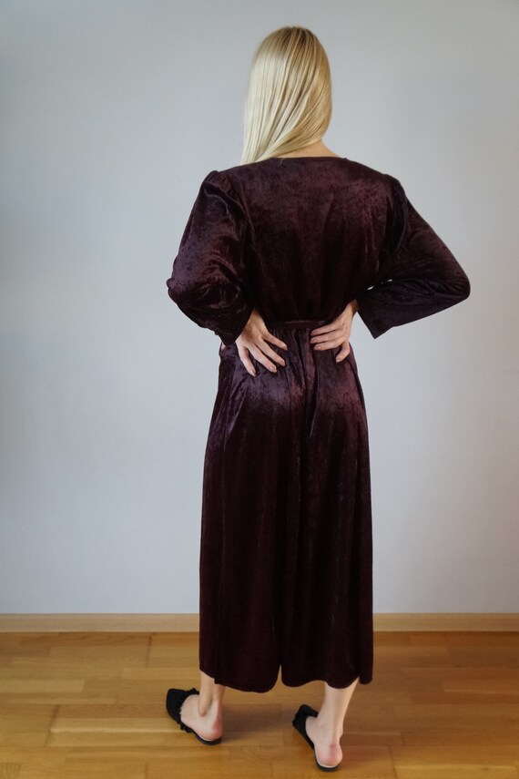 Vintage Velvet Dress Womens Maxi Dress L Burgundy… - image 6