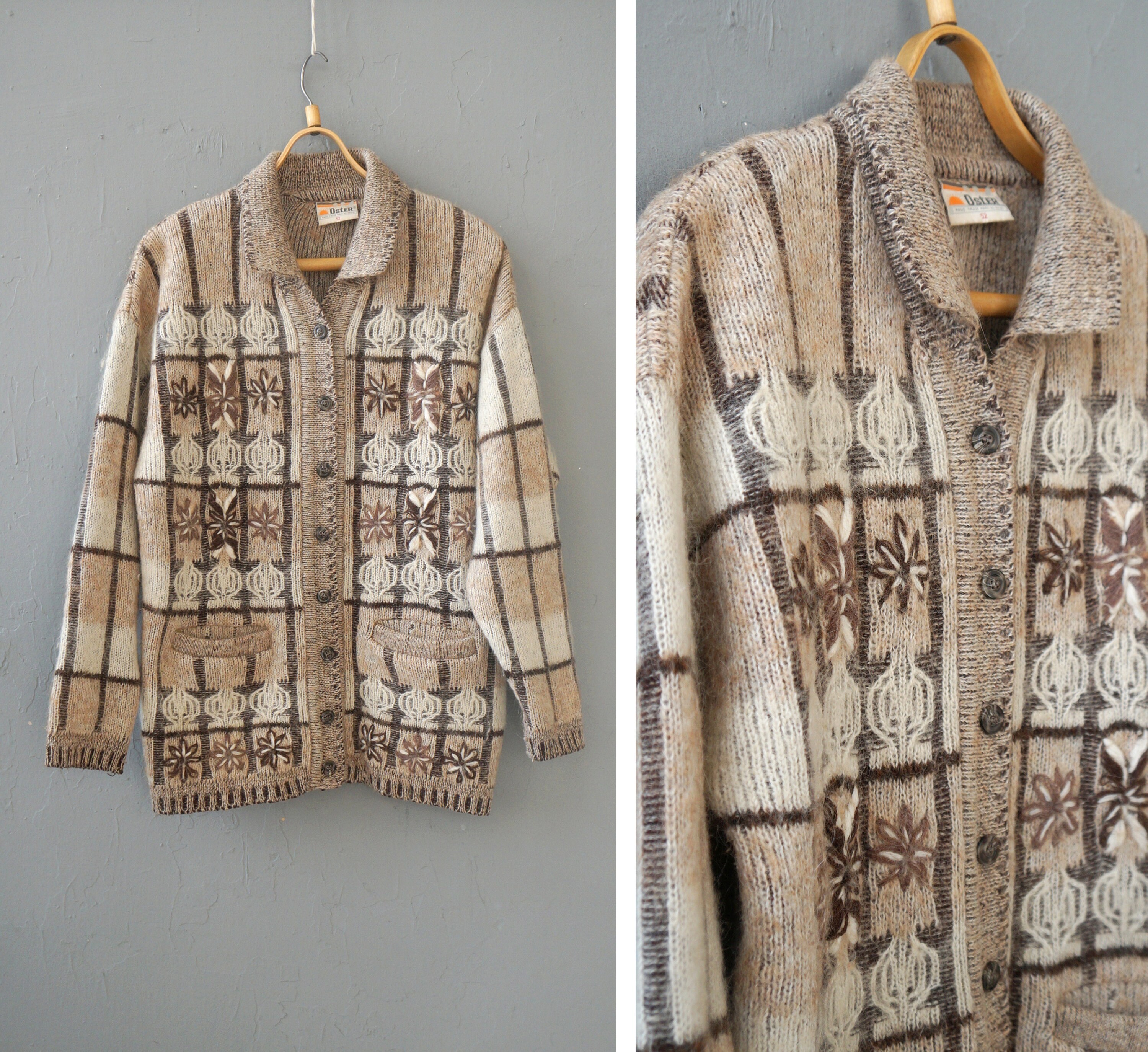 カーディガン Vintage.90s HandMade Applique Cardigan CARDIGAN BAY SWEATER Vintage 90s Knit Sweater • X-Large – Love