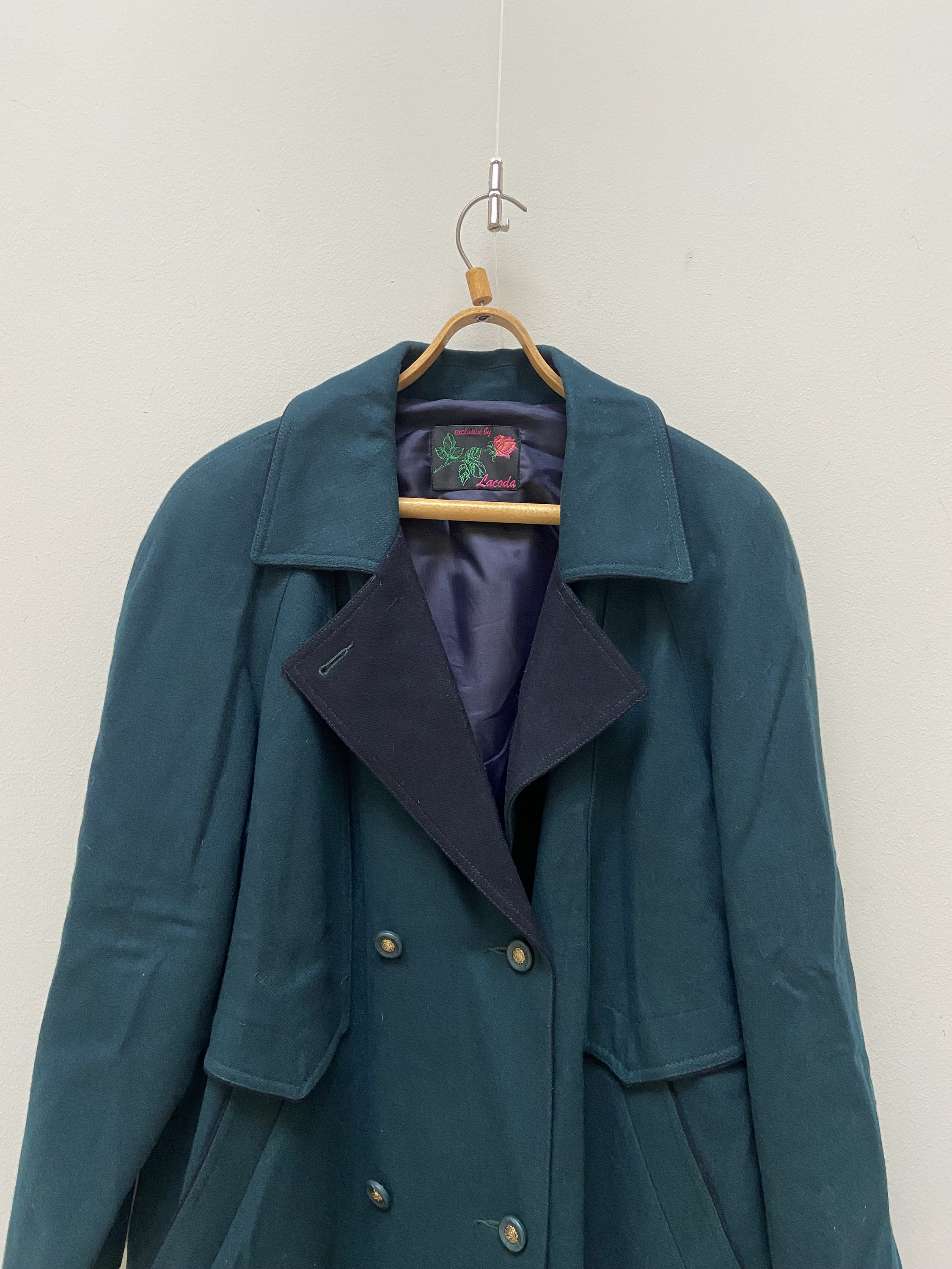 Vintage 80s Lacoda Wool Coat: Dark Green Double Breasted Midi - Etsy