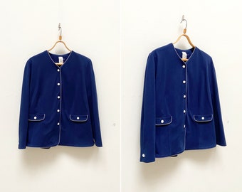 Vintage 90s Blue Blazer: Striped Trim, Made in Finland, Women's L