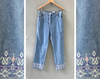 Pantaloni in denim ricamati vintage anni '90 - Festival Jeans W32