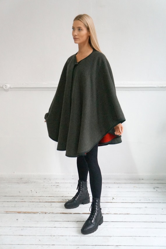 Vintage Cape Coat Women Wool Poncho Coat Green Wo… - image 2