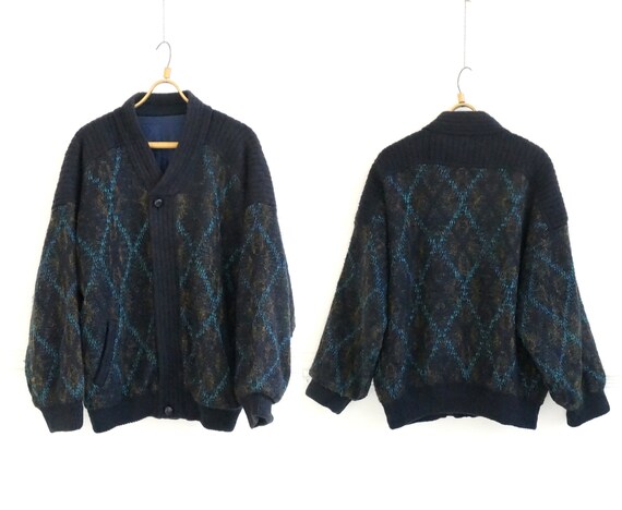 Vintage 90s Wool Jacket Mens Blue Mohair Jacket L