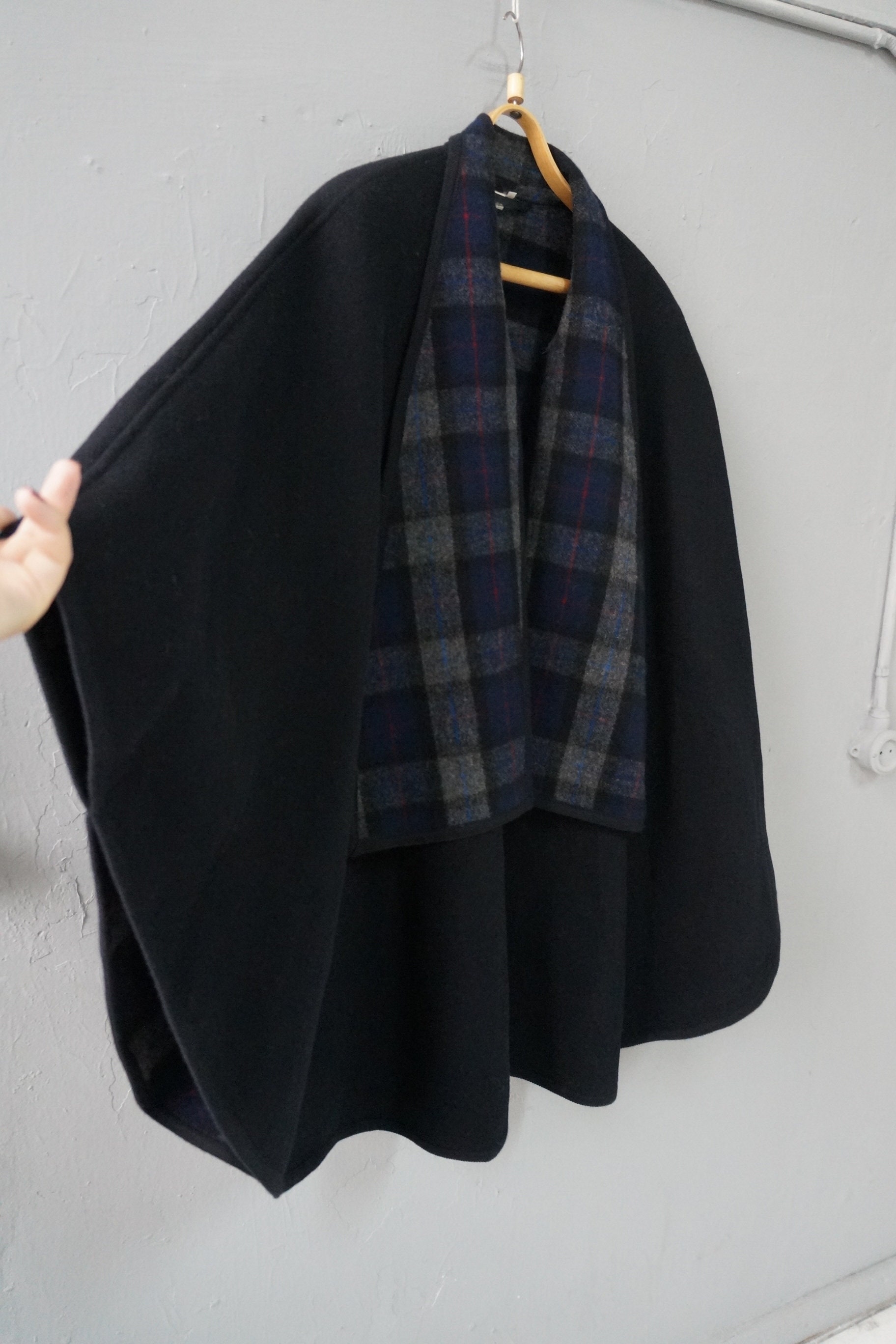 Vintage 90s Poncho Coat Womens Wool Coat Dark Blue Cape Blue
