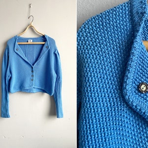 Vintage 90s Blue Dirndl Cardigan Blue Wool Cardigan Trachten Wool Cardigan Loden Wool Cardigan Austrian Wool Cardigan Blue Knitted Jacket