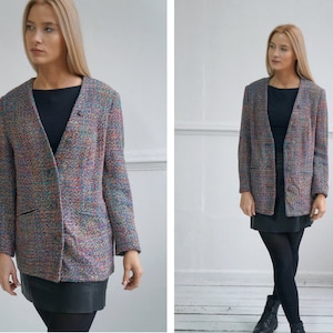 Blazer vintage anni &#39;90 da donna S M Blazer colorato astratto Blazer con scollo a V Blazer oversize arcobaleno Giacca Blazer con scollo profondo Giacca colorata da donna